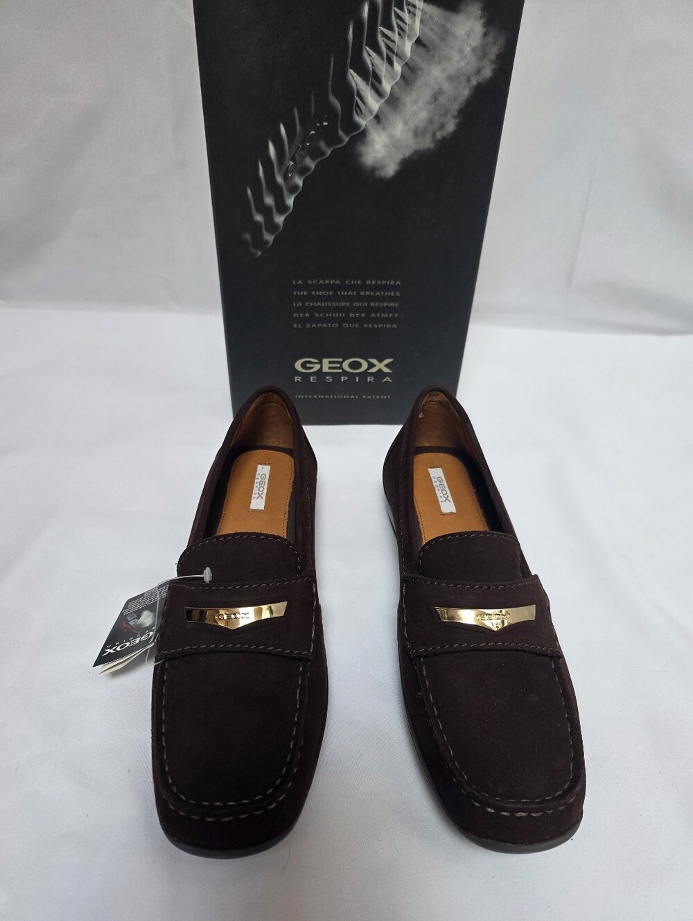 Geox Respira Coffee Nubuck Penny Loafers Women's 7 EU 37 NIB Leather